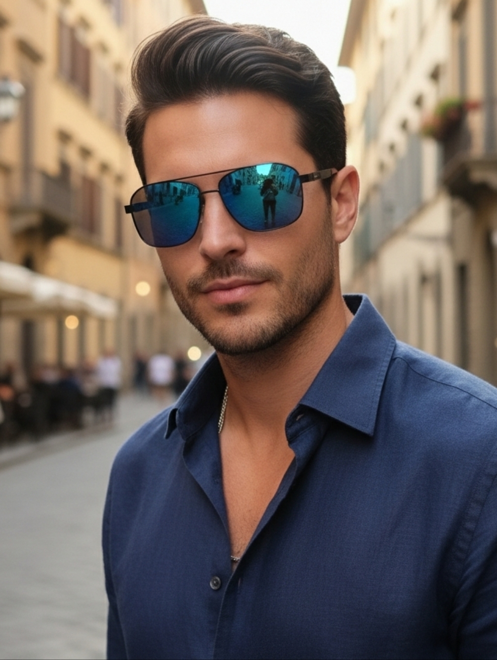 Polarized Blue Lens Men's Sunglasses - Black Frame